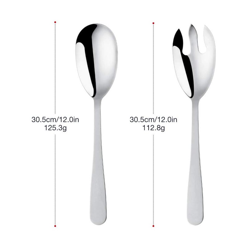 Mingcheng 12 Inches Stainless Steel Salad Server Sets with Salad Spoon and Fork, Cooking Utensils for Kitchen, Simple and Classic Dishwasher Safe(Silver) - Image 2